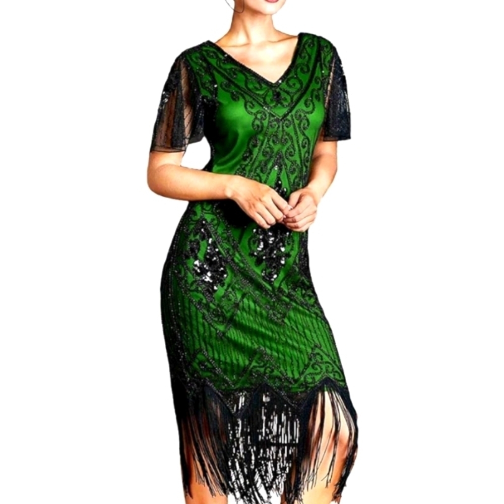 Kagamiya Tassel Dress. Elegant Sequin Mesh Gown. Size Medium. C142​​​